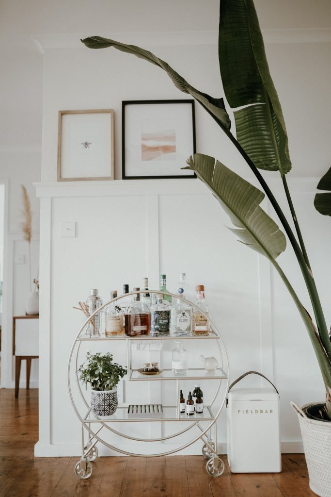 Well stocked home bar cart