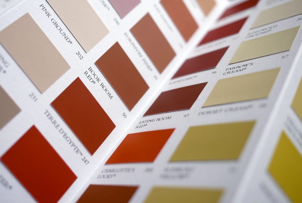 Colour swatch for decorating featuring a range of paint colors